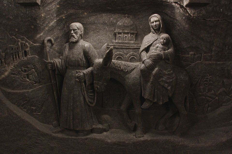 Solný reliéf Útěk do Egypta v kapli svaté Kingy v dole Wieliczka