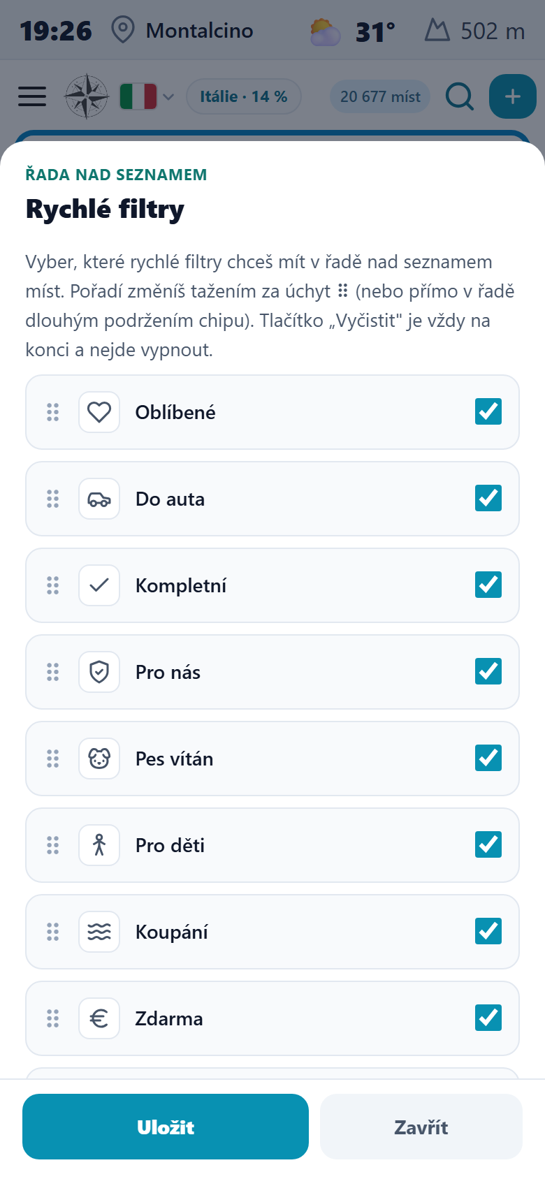 Hledání: do pole je napsáno Tropea a aplikace ukazuje odpovídající místa