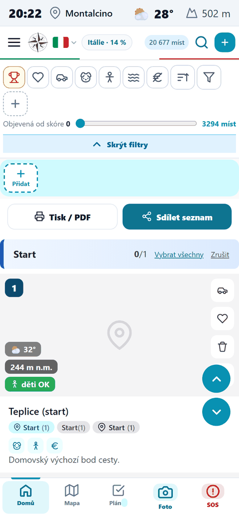 Animace: řada filtrů se sbalí na proužek Zkratky a zase rozbalí