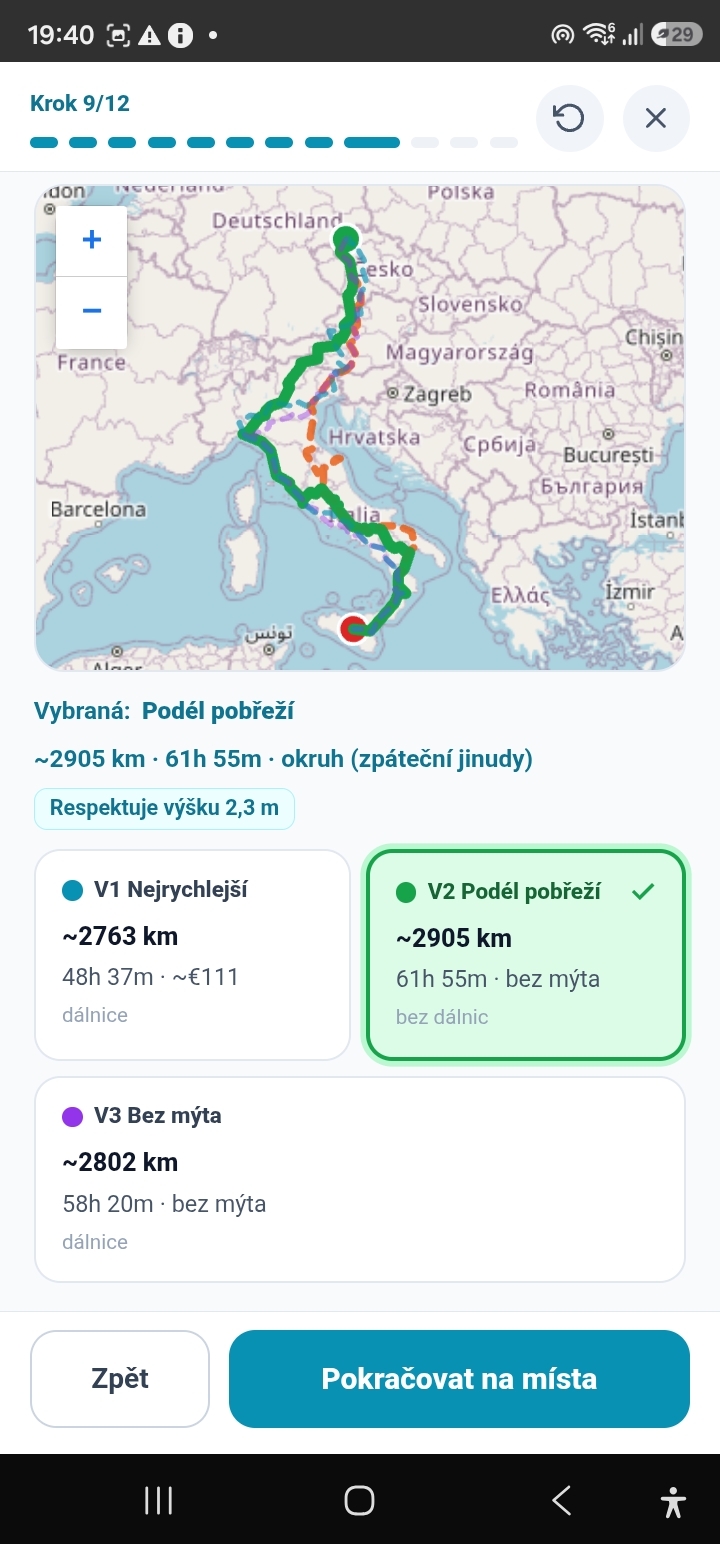 Tři varianty trasy — rychle, podél pobřeží, bez mýta
